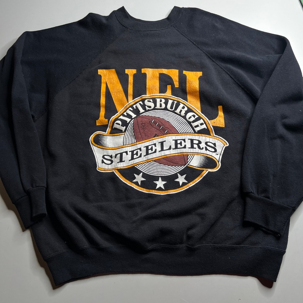 Vintage Jostens NFL Pittsburgh‎ Steelers Sweatshirt Black Graphic XL Made in USA
